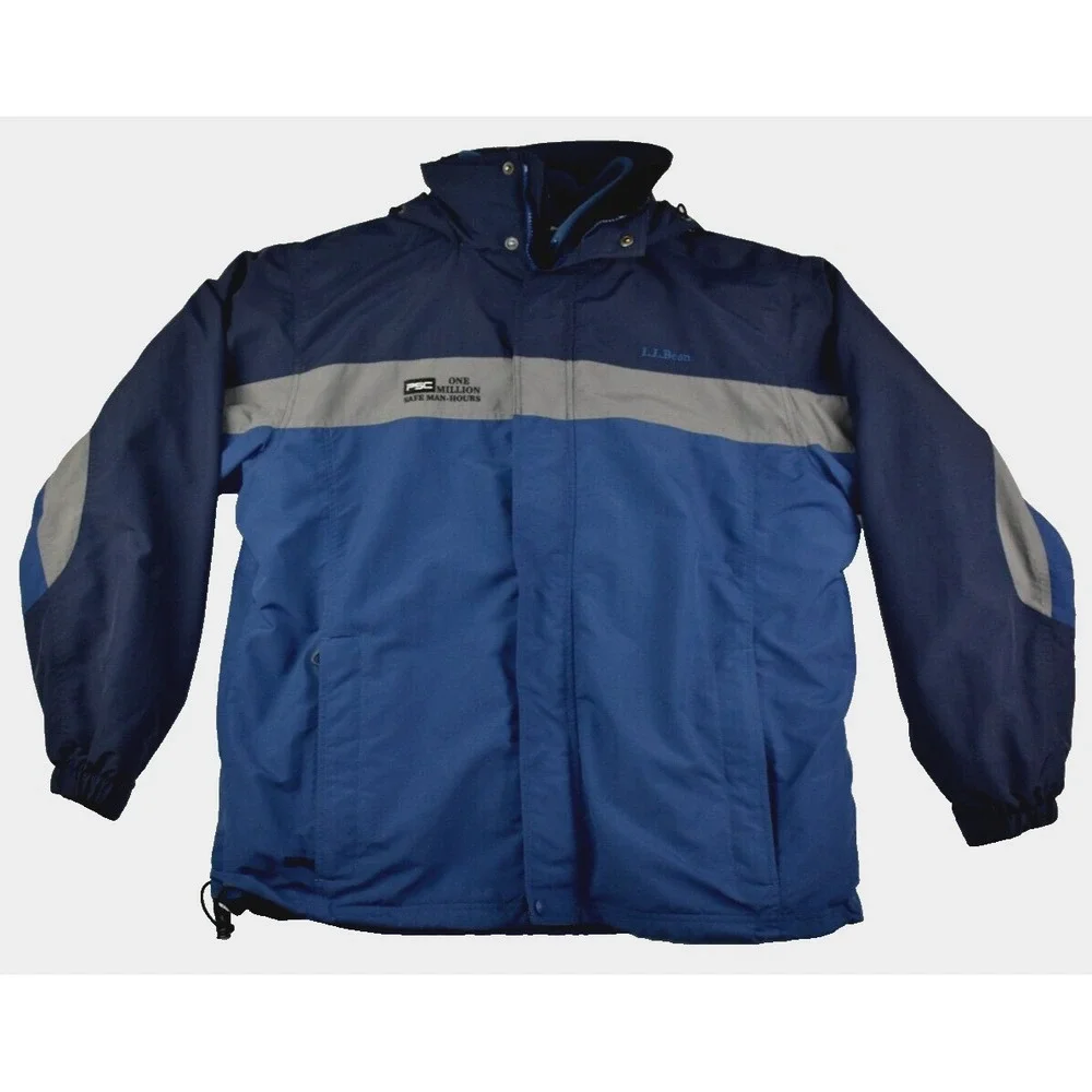 LL Bean 3 In 1 Men's Jacket Size LFull  Zip Blue Lined Fleece Heavyweight -Flaws